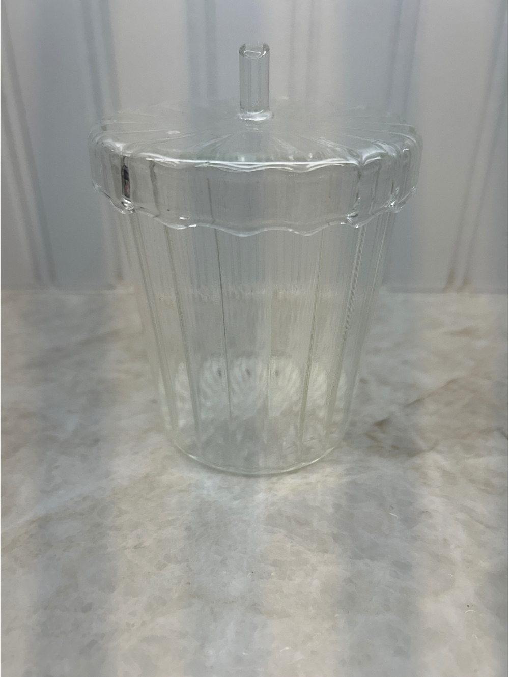 Elegant Fluted Clear Glass Storage Jar.